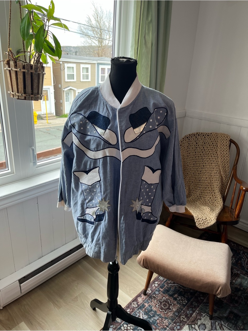 Vintage Blue Novelty Appliqué Jacket - western /cowboy - sm-med fit